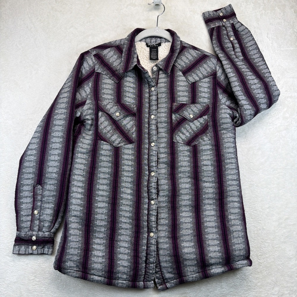 Wrangler Retro Womens Sherpa Lined Western Pearl Snap Shirt Jacket Purple M